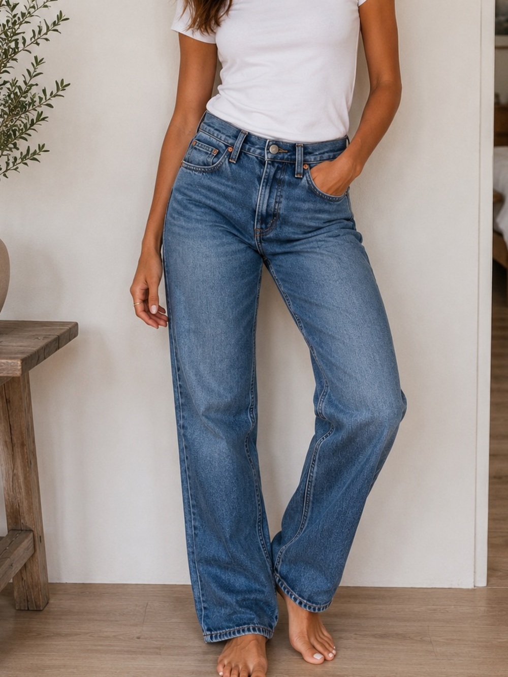 Denim Forum The Arlo High Rise Straight 28L Jeans Size 24 Medium Wash